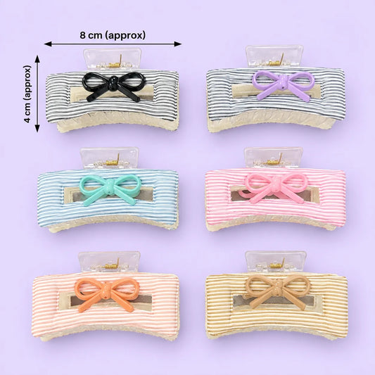 Striped Bow Hair Claw Clip (1Dz) - UBKWS4295