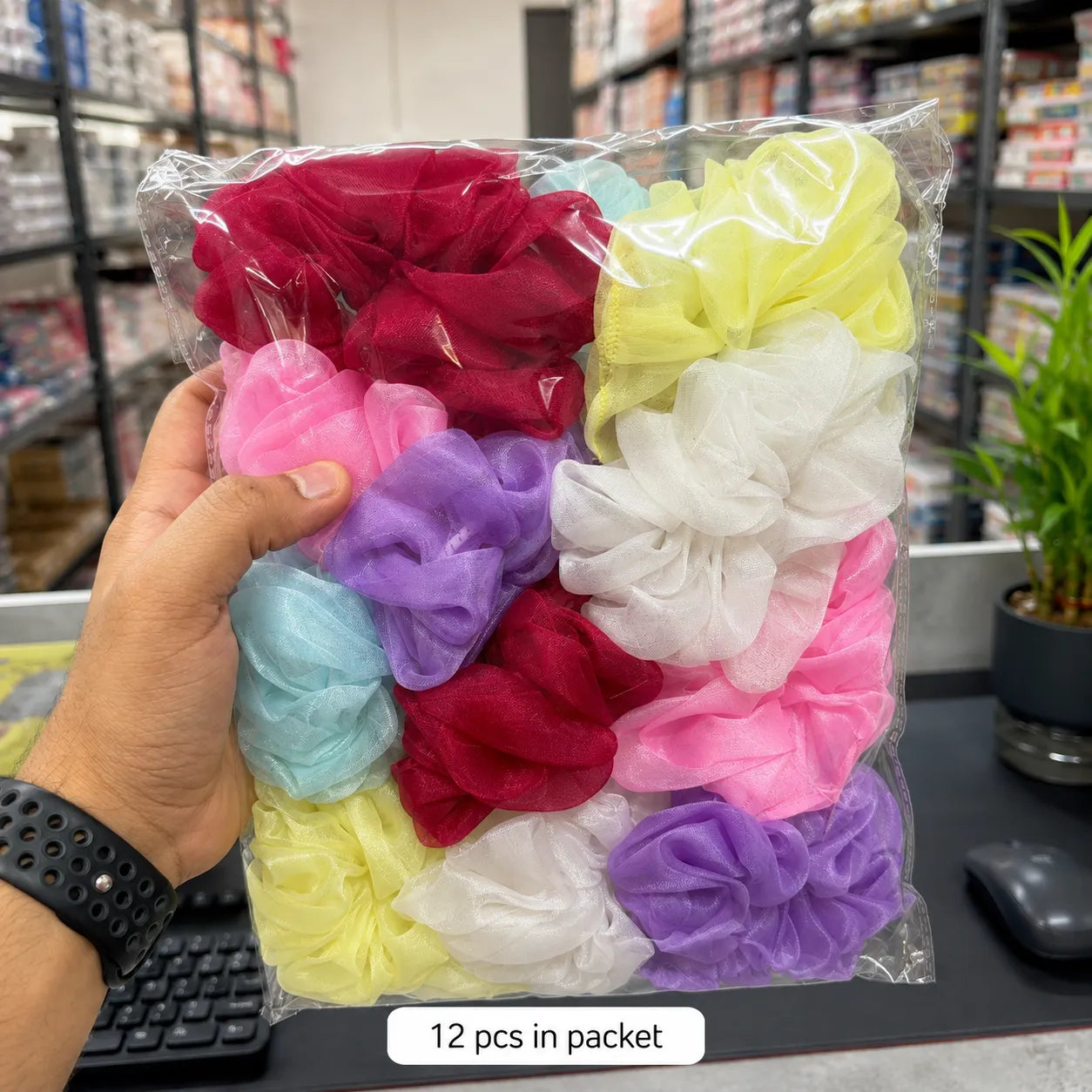 🇮🇳♥️ Hand made Organza Scrunchies Set (1Dz)  - UBKWS4077