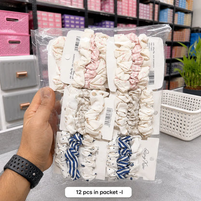 3 pcs combo Printed thin hair scrunchies (1Dz)  - UBKWS4079