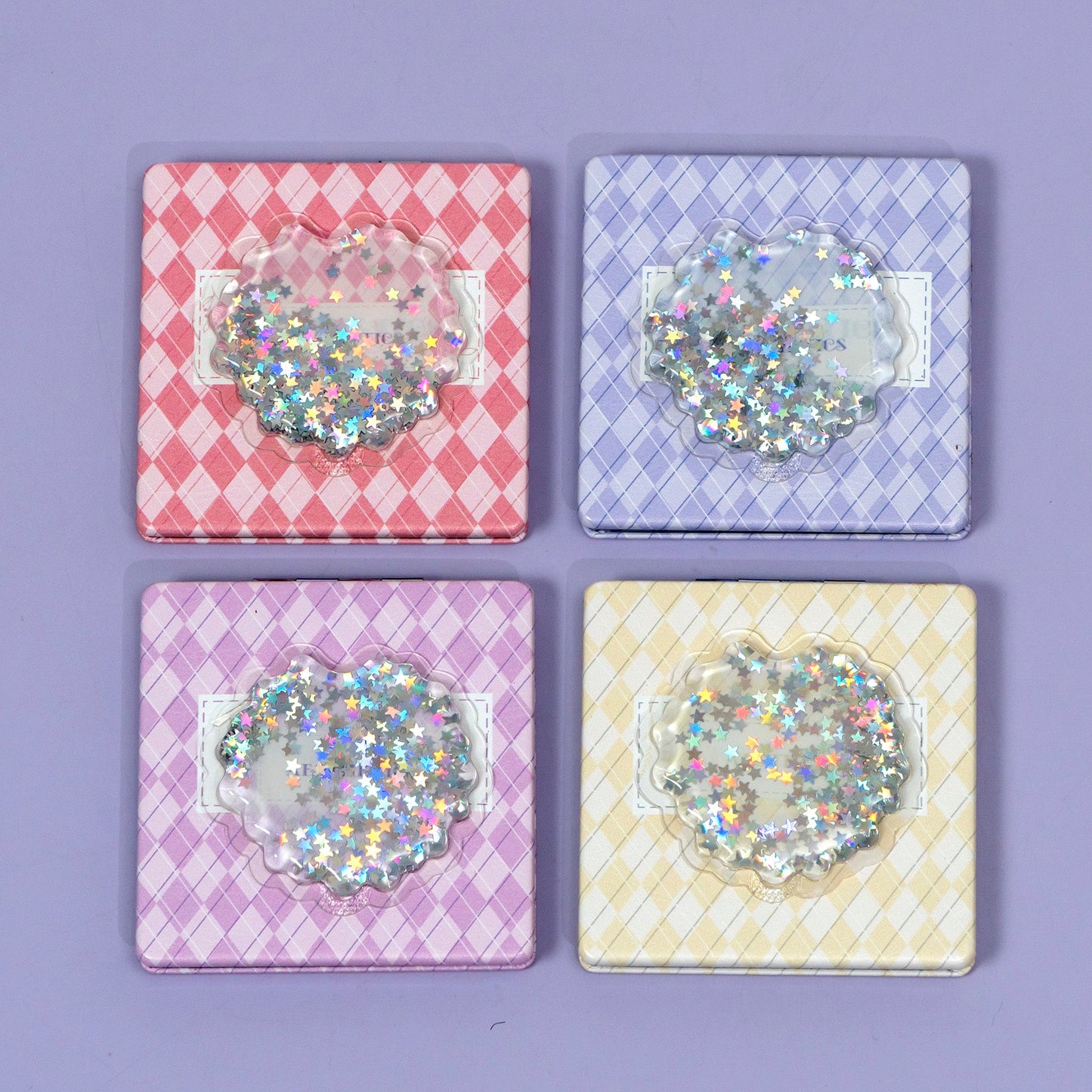 Cute Plaid Glitter Square Pocket Mirror (1Dz) - UBKWS2587
