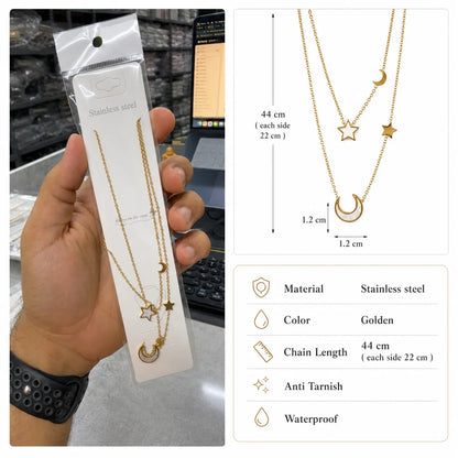Moon & star double layered Necklace (1Pc) - UBKWS3007