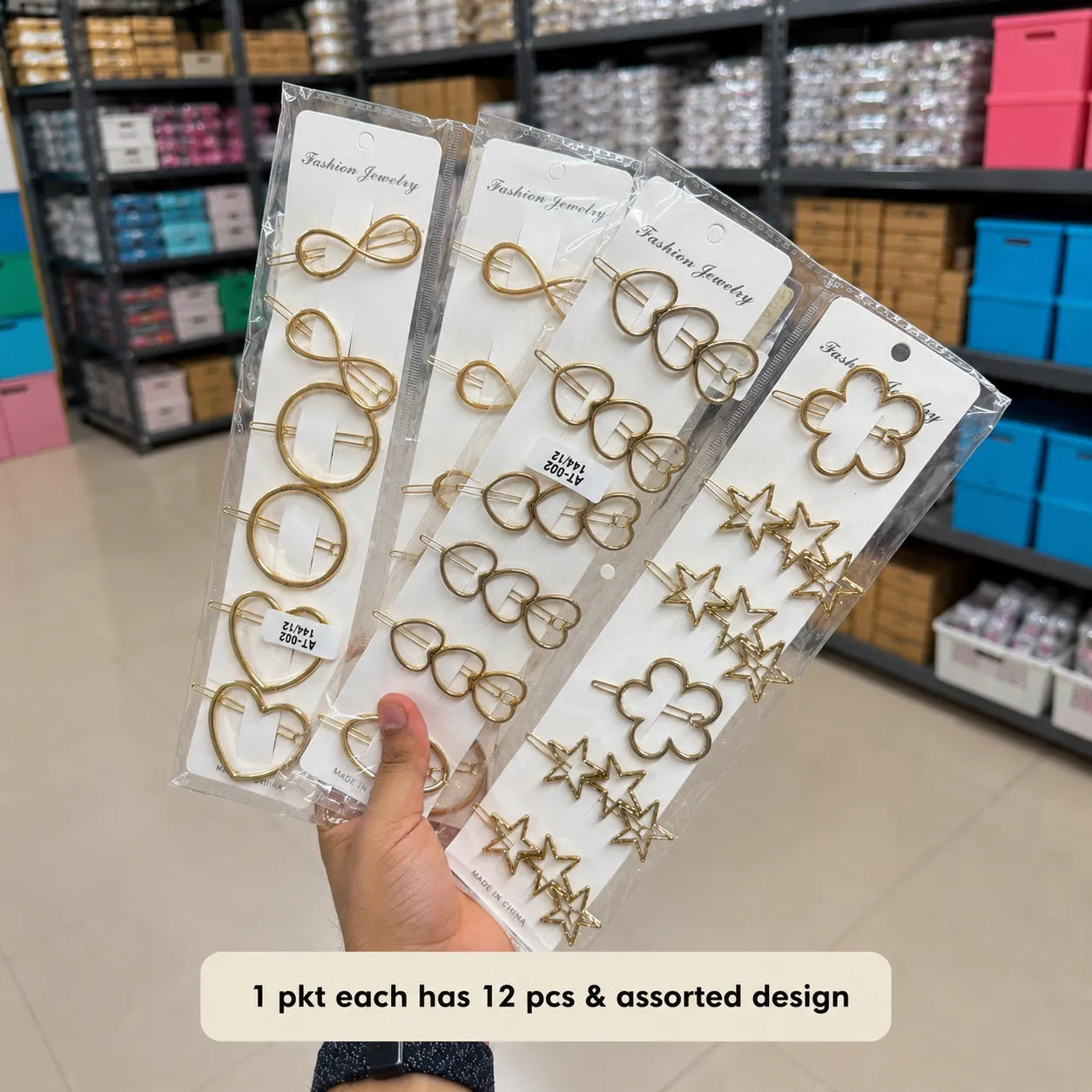 Golden Shaped Hair Pins (1Dz) - AT-002