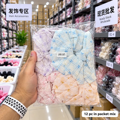 Korean printed hair scrunchies  (1Dz) - UBKWS4268