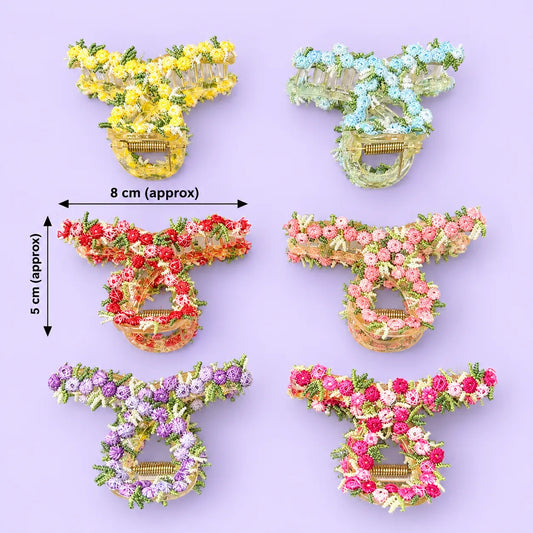 Floral Embroidered Hair Claw Clip (1Dz) – UBKWS4293