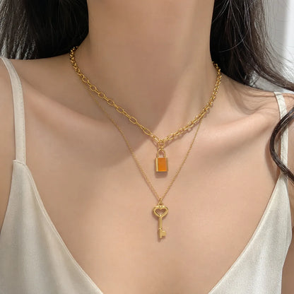 Lock & key double layered Necklace (1Pc) - UBKWS3004