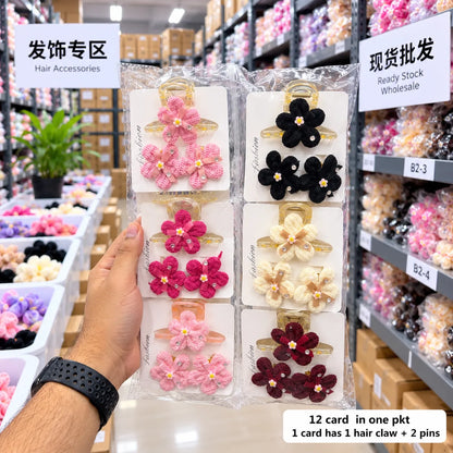 Crochet Flower Hair Claw with 2 Pins Set – UBKWS4291