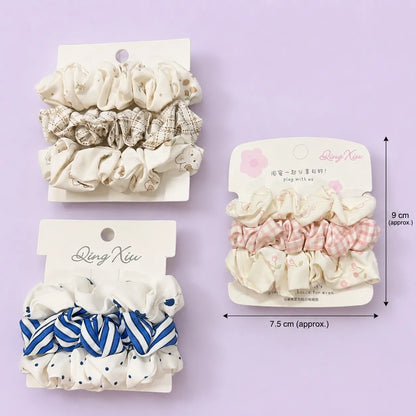 3 pcs combo Printed thin hair scrunchies (1Dz)  - UBKWS4079