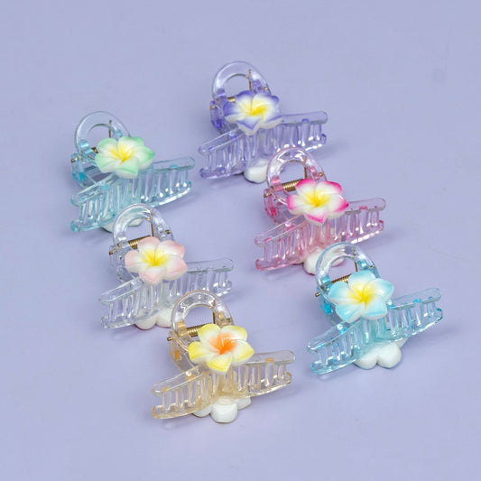 Floral Transparent Hair Claw Clip (1Dz) - UBKWS2401