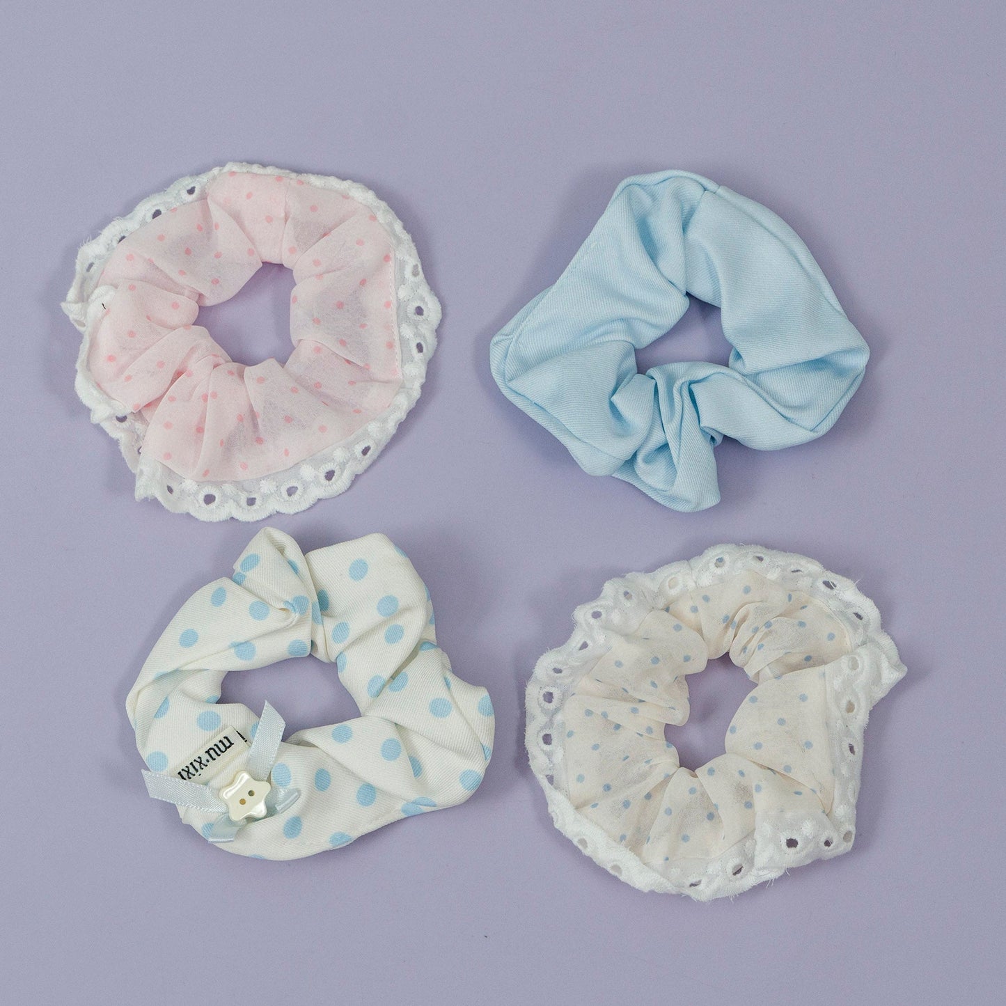 Pastel Polka & Lace Scrunchies (12Pcs) - UBKWS1148