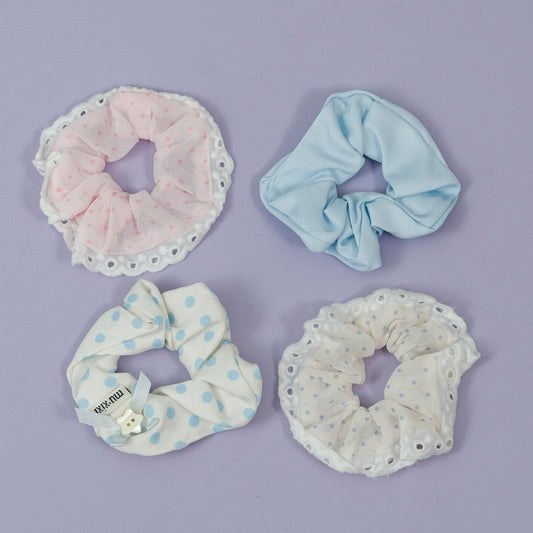 Pastel Polka & Lace Scrunchies (12Pcs) - UBKWS1148