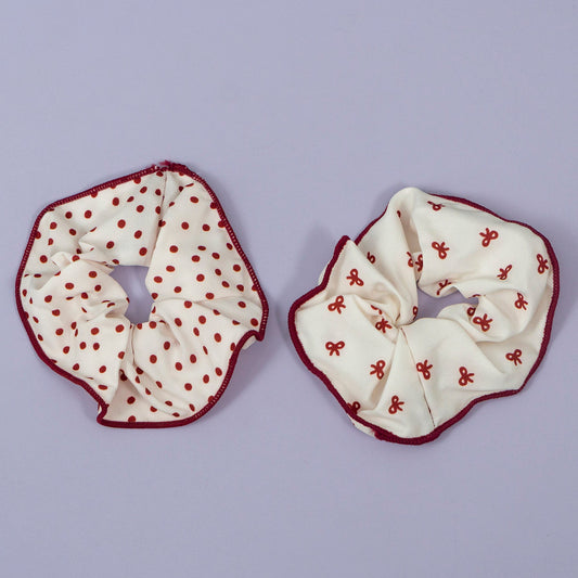 Red Bow & Dot Scrunchies (12Pcs) - UBKWS1151