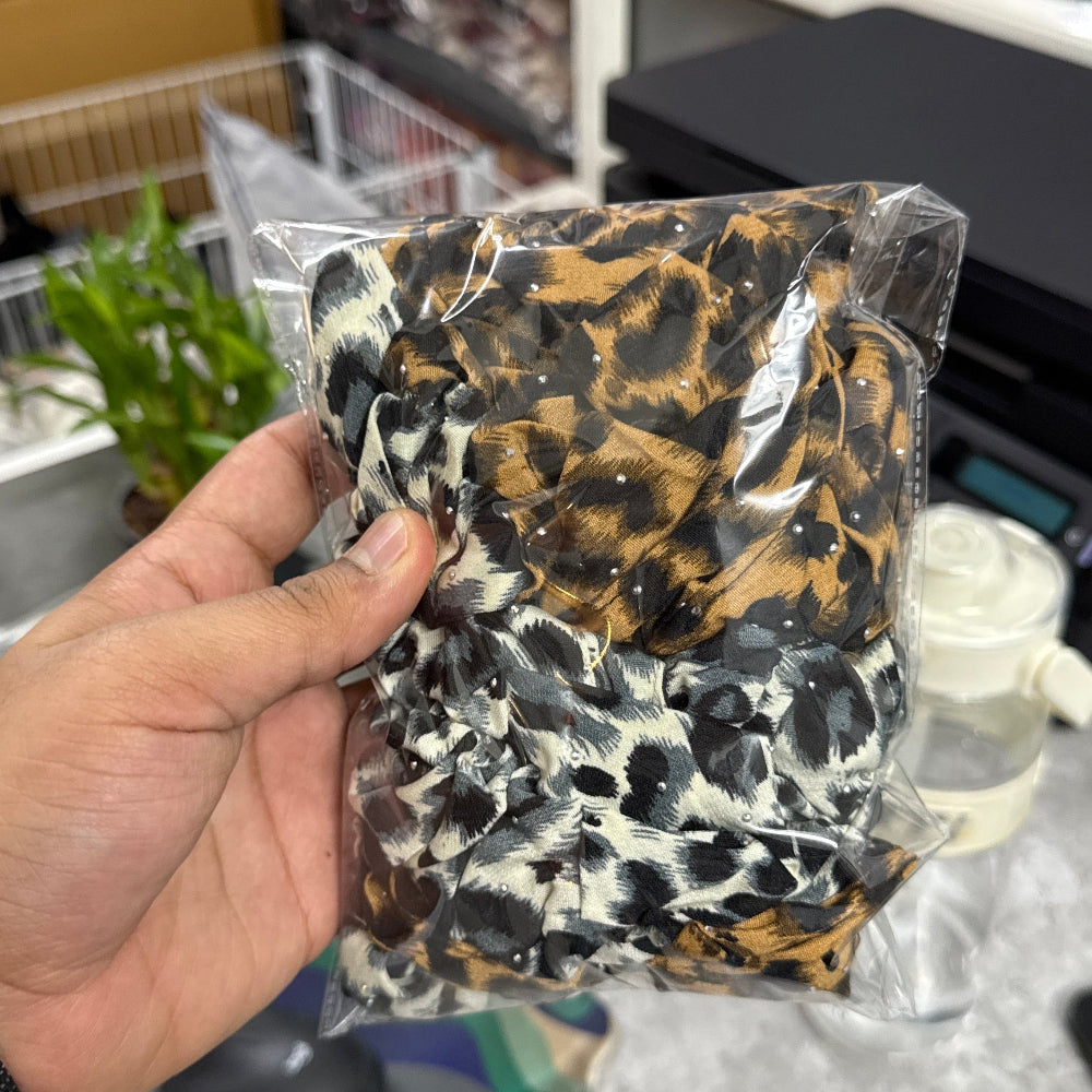 Leopard Print Studded Scrunchie (1Dz)- UBKWS2496