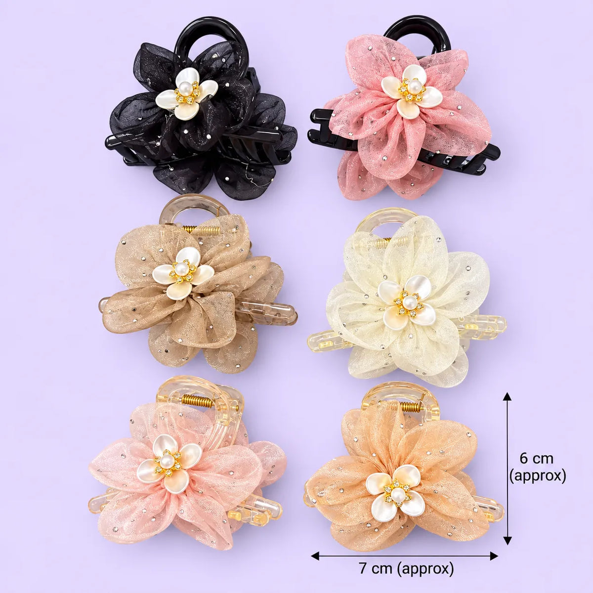 Designer flower bow hair claw (1Dz) - UBKWS4343