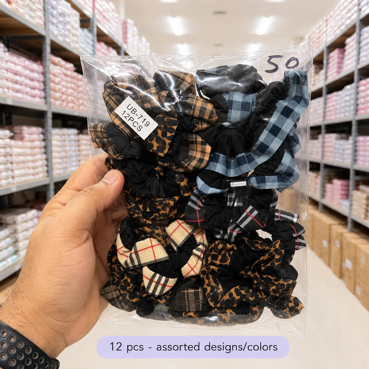 Printed thin hair scrunchies (1Dz) - UBKWS2054