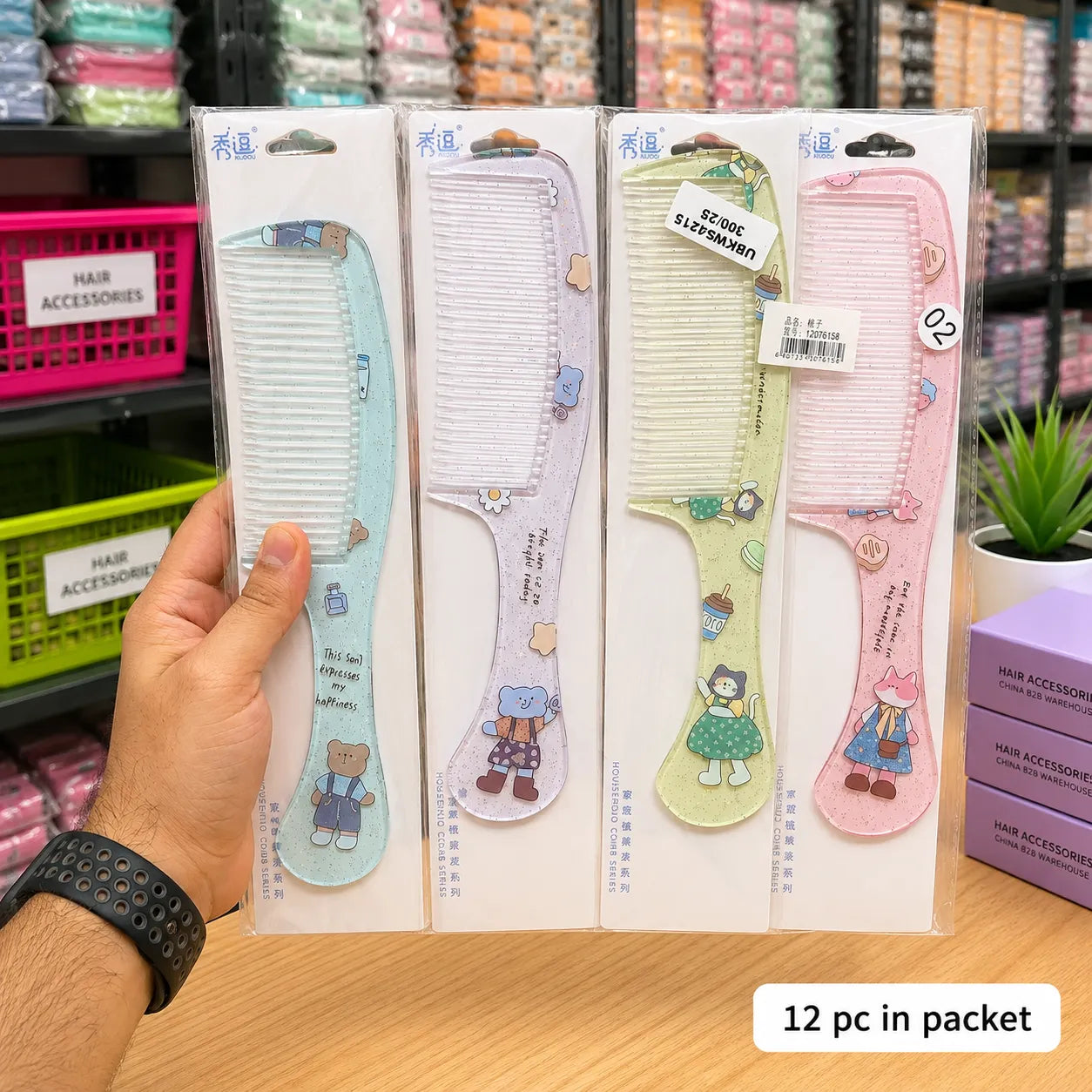 Glitter printed hair comb (1Dz) - UBKWS4215