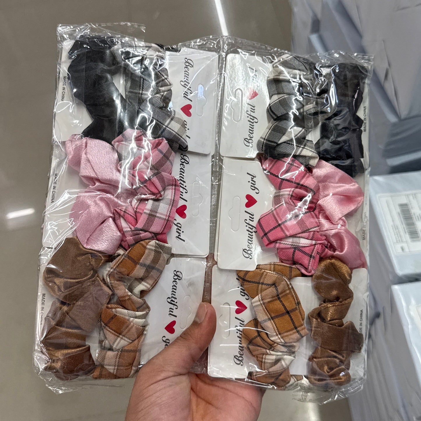 Plaid & Satin Mini Scrunchies Set (12Pcs) - UBKWS1244