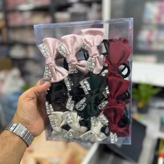 Premium stone bow hair claw (3Pcs)  - UBKWS2624