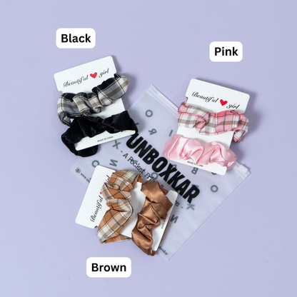 Plaid & Satin Mini Scrunchies Set (12Pcs) - UBKWS1244