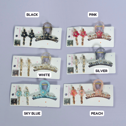 Stone & Charm Hair Claw + 2 Pins (12 Sets) - UBKWS1101