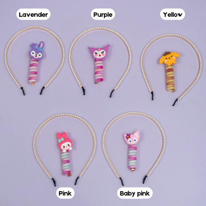Pearl hairband with spiral hair tie (12 Sets) - UBKWS934