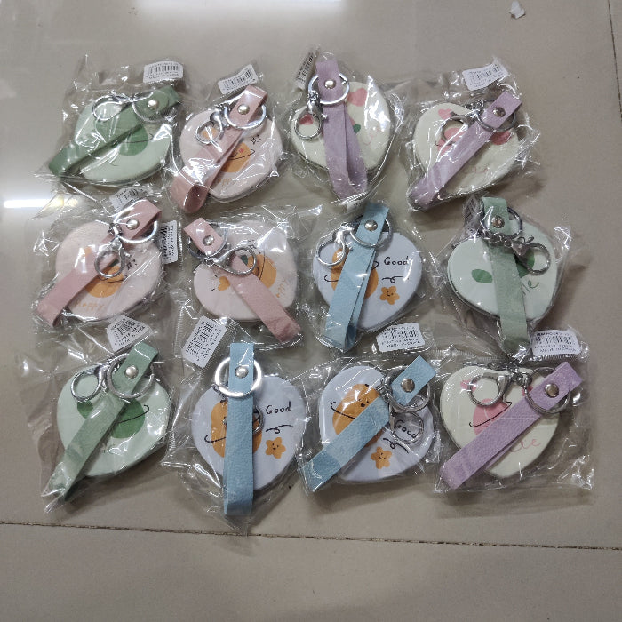 Heart Shape Soft PU Compact Mirror with Strap (1Dz) - UBKWS2253