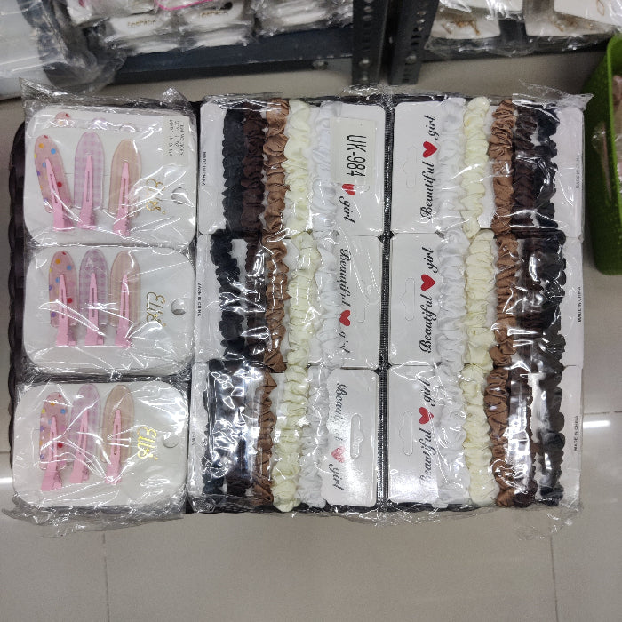 Pastel Snap Clip & Neutral Scrunchie (1Dz) - UBKWS2222