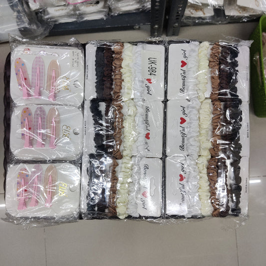 Pastel Snap Clip & Neutral Scrunchie (1Dz) - UBKWS2222