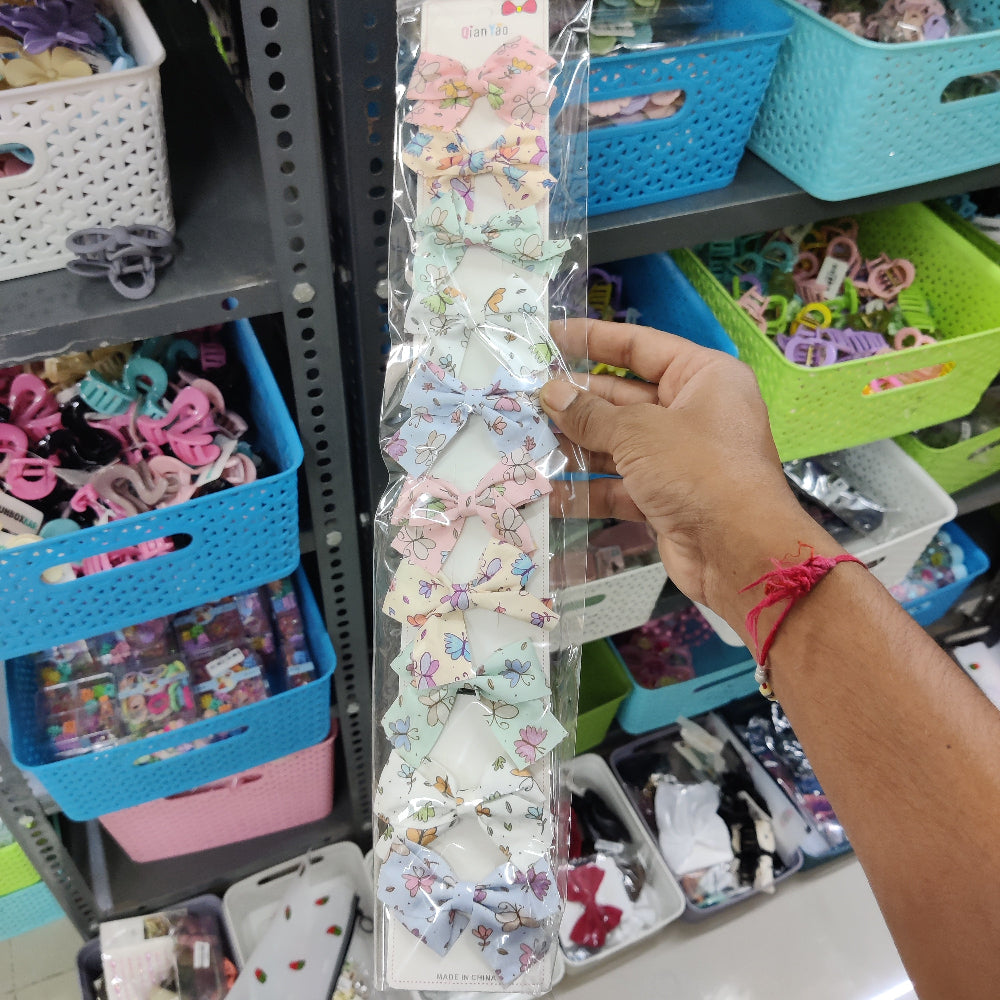 Floral Printed Bow Hair Clip (10Pcs) - UBKWS2565