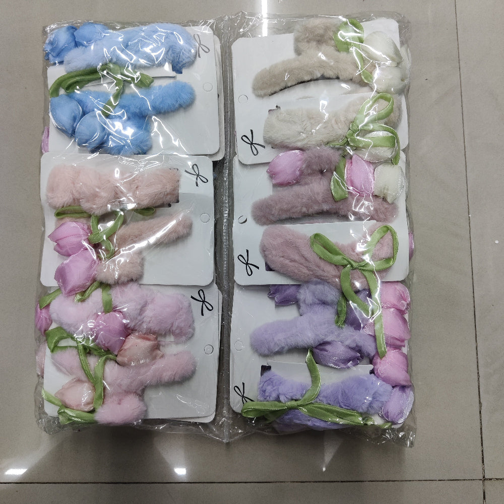 Fur Tulip Hair Claw & scrunchies combo (1Dz) - UBKWS2547