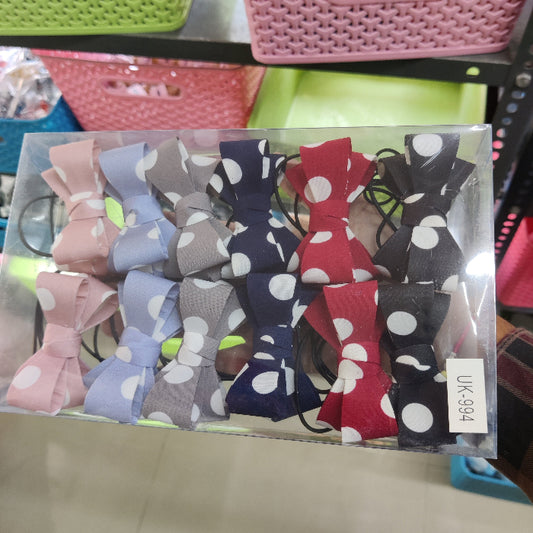 Polka Dot Fabric Bow Hair Tie (1Dz) - UBKWS2215