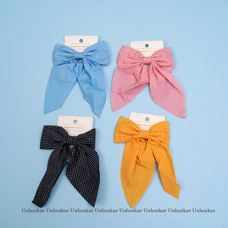 Check print hair bow with Alligator pin (Pack of 12) - UBKWS510